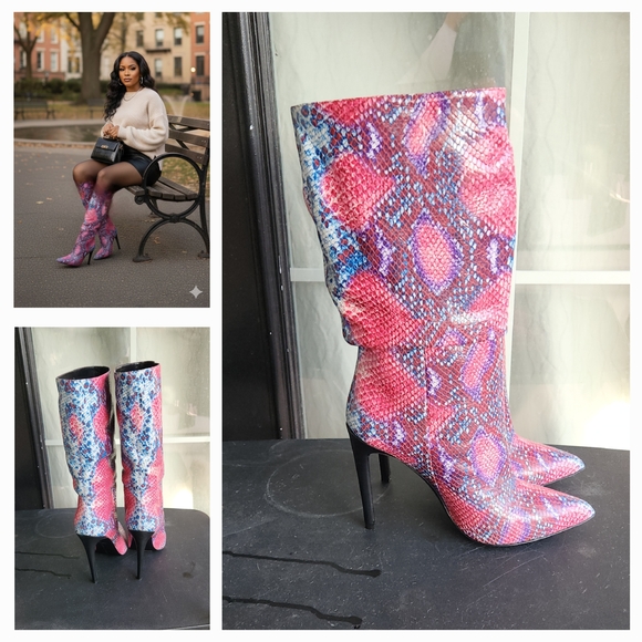Marcell Von Berlin Shoes - This is a pair of Marcell Von‎ Berlin patent leather printed boots with a red,